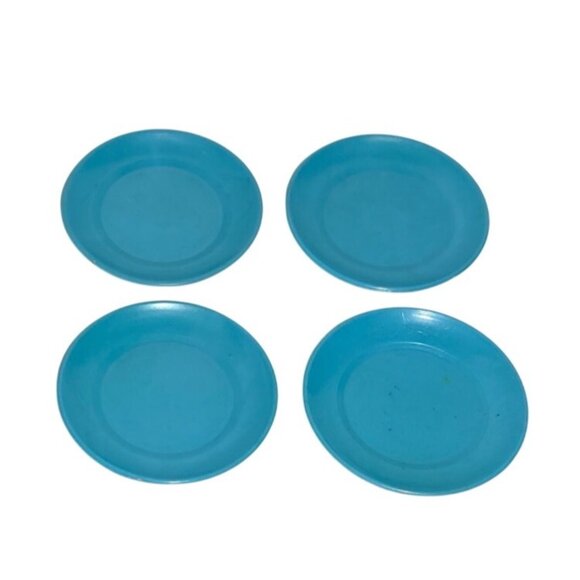 Marx Little Hostess Plates Blue Plastic Miniature Plates 7/16" Set Of 4 Vtg - Picture 1 of 6
